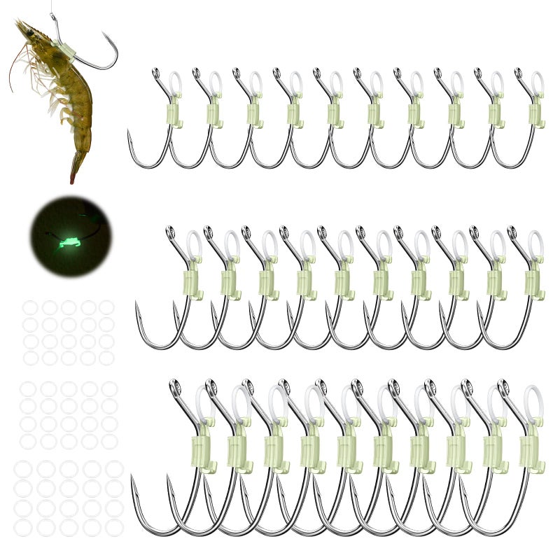 KANAMA Luminous Live Shrimp Hooks - High Carbon Steel Fishing Hooks with Barbed, Saltwater Corrosion Resistant Strong Hooks, Ideal for Bass, Groupers, Pike & More, All-in-One Set, 30 Pcs - Image 1